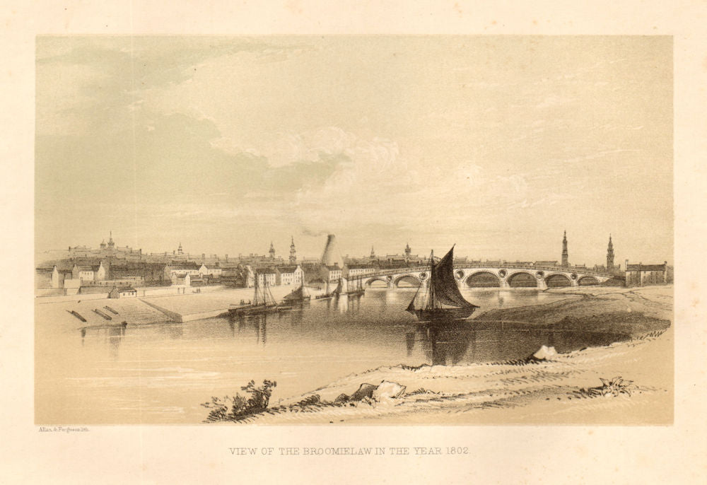 View of the Broomielaw in the year 1802, Glasgow 1848 old antique print